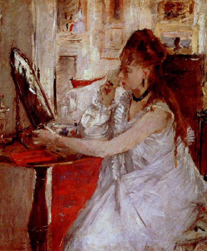 Berthe Morisot ung kvinna med pudervippa France oil painting art